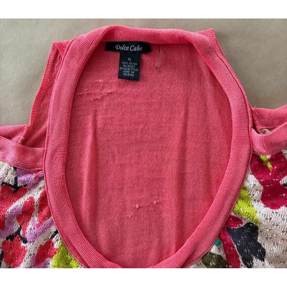Dolce‎ Cabo Womens XL Floral Cold Shoulder Knit Top Tropical Resort Vacation Y2K - Picture 8 of 10